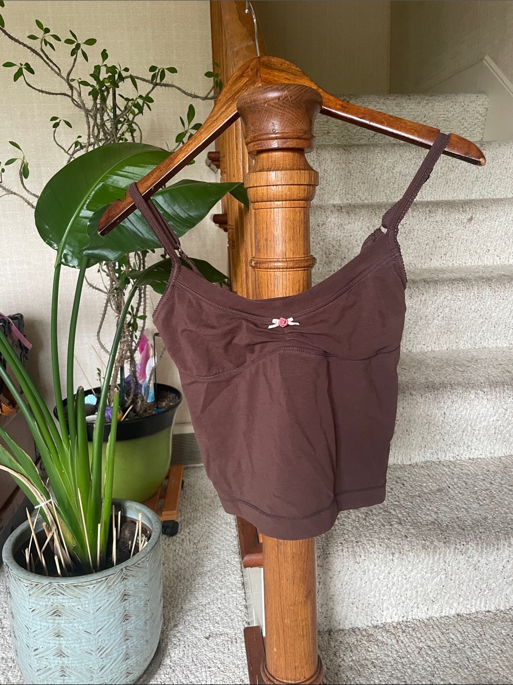 Intimately Free People Brown Y2K Cami Tank with Pink Bow Accent